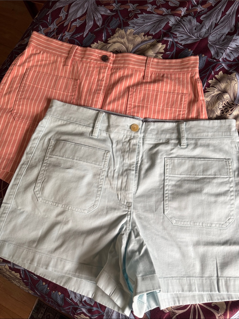 J. Crew Coral Stripe and Midday Skies Blue Patch Pocket Chino Short Duo